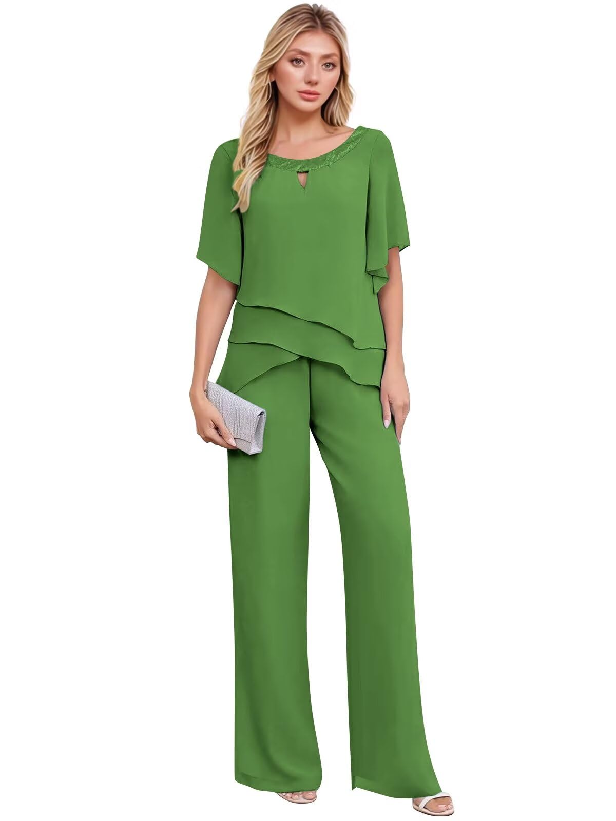 Chiffon Mother of The Bride Pant Suits for Wedding 2 Piece Formal Pant Suit Wedding Guest Outfits