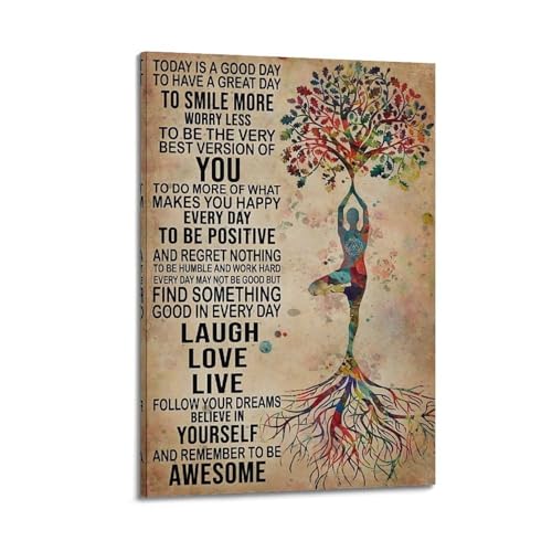 Affiche yoga Laugh Love Live vintage 40x60cm pour décoration murale salon