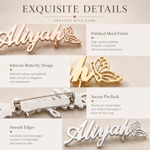 Image of Custom Name Lapel Pin Personalized Script Brooch for Women Men, Customizable Name Badge Elegant Cursive Letter Pin, Minimalist Jewelry Gift for Wedding Birthday Anniversary