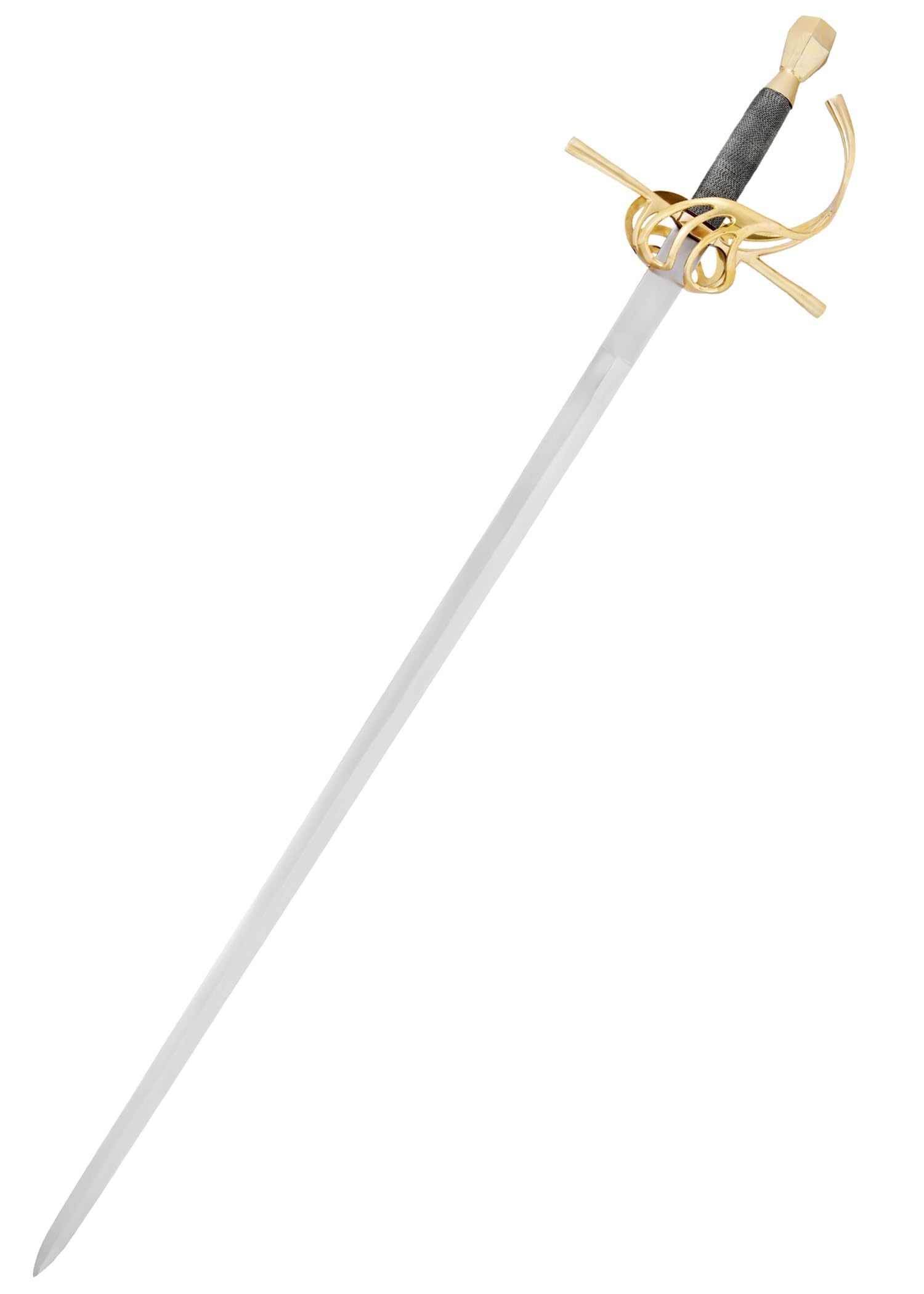 Battle-Merchant - Rapier Replik aus dem 17. Jahrhundert - handgeschmiedet aus Stahl - Korbgriff aus Messing - für Erwachsene