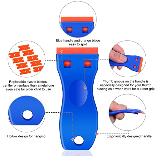 Image of Razor Blade Scraper Tool, 3 Pack with 50 Plastic & 30 Metal Razor Blades, Cleaning Scraper for Removing Label, Registration Sticker, Tint, Grease from Windshield, Appliance, Glass
