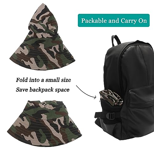 Image of ZLYC Mens Waterproof Camo Sun Hat Wide Brim Packable Outdoor Mesh Fishing Bucket Hats