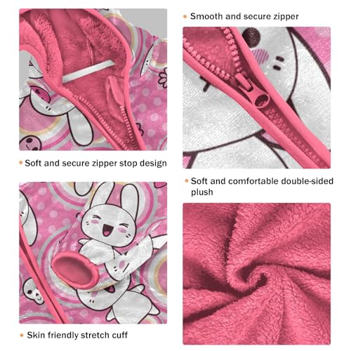OTVEE Pink Doodle Happy Rabbit Kids Hoodie Jacket Fall Spring Full Zip Warm Outwear Coat3