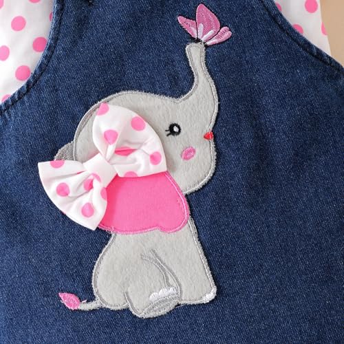 Image of Baby Girl Clothes Newborn Ruffle Romper Elephant Jeans Skirt 0-18M | Soft Romper, Adjustable Jean Skirt with Headband Elephant Butterfly Design, Snap Closure, Everyday Wear