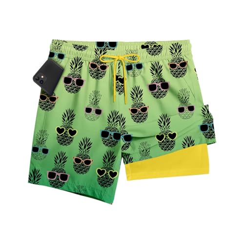 Mens Swim Trunks 5 Inch with Compression Liner Quick Dry Beach Shorts for Men Lightweight Bathing Suit