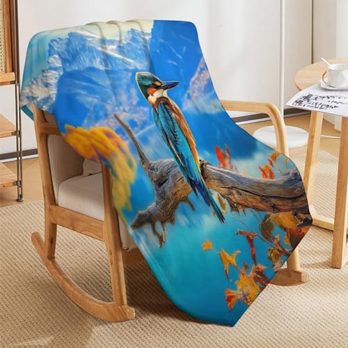 Couverture oiseau flannel lavable en machine plaid chaud canapé lit