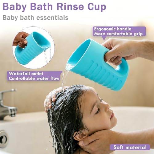 Image of Babylush Baby Bath Rinse Cup & Rinser - 1000ml Soft EVA, 0.3lb Lightweight, BPA-Free Bath Water Pourer, Baby Bath Pitcher, Shower Cup for Kids (Blue)