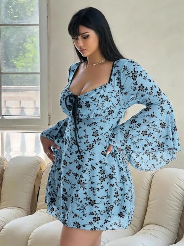 Image of Floerns Women's Plus Size Floral Gothic Dress Flare Long Sleeve Mesh Grunge A Line Dress