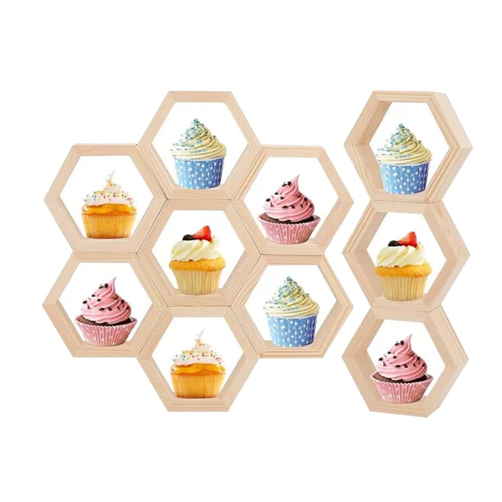 UDSKNV[KSL Wooden for Baby Shower and Boy/Girl Birthday Party 12 Pcs Hexagon Honeycomb Cupcake Stand