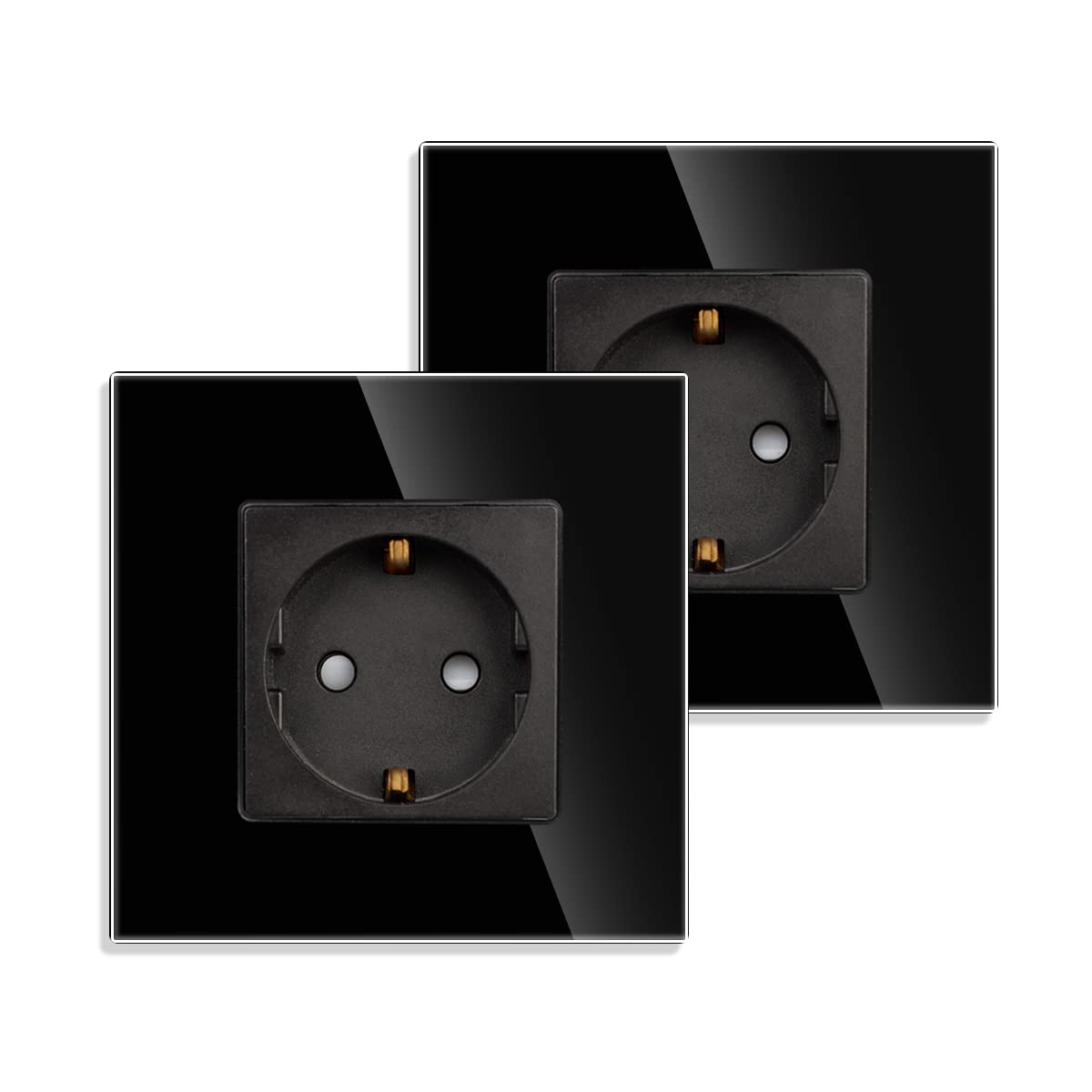 2er-Pack JIMEIDA Einzelsteckdose in Schwarz, 16Amp Glas Schuko Steckdosen Unterputz Schutzkontakt Wandsteckdose-86mm, 250V, 1 Fach