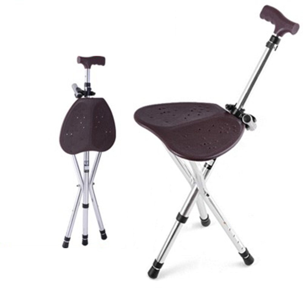 Bastón con Asiento, trípode y luz LED, Ajustable en Altura, Plegable, Ligero, para Personas Mayores y discapacitadas