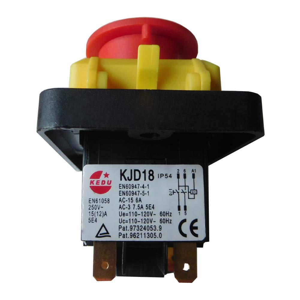 KEDU KJD18 5Pins Electromagnetic Switch Emergency Stop Push Button with Low Voltage and Restart Protection AC 250V 15(12) A