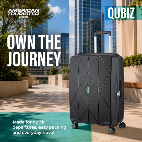 Image of American Tourister Qubiz | Check-in Trolley Bag (68 cm) | 360 8 Wheel Travel Luggage | Hard Case Polypropylene Suitcase | Recessed Combination Lock | Black /Dark Olive