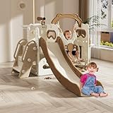 DOREROOM Toddler Slide and Swing Set for Toddlers Age 3-5 Baby Kids Slides with Basketball Hoop Telescope Outdoor Indoor Slide Stair Playset Playground
