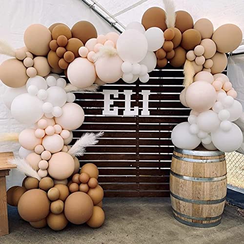 Brown Balloons Garland Kit Tan Nude Neutral Arch White Pastel Double-Filled Cream For Bride Decorations Wedding Birthday Party