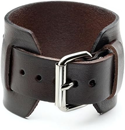 Zysta Engraving Genuine Leather Bracelet Punk Rock n Roll Unisex Women Personalized Customized Wide Wrist Belt Wrap Mens Cuff Wristband Bangle Strap Adjustable 7.2"-9" Black, Brown - Image 2