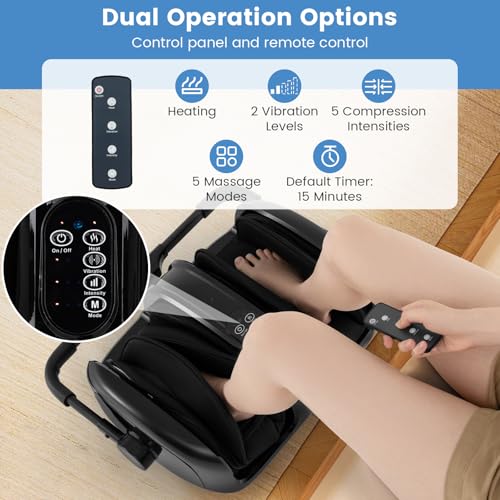 Image of Giantex Foot Massager with Heat, Calf Massager with Remove Control, 2 Vibration Options, 5 Mode & 5 Compression Intensity, 360Adjustable Stand, Shiatsu Foot Massage Machine for Calf Arm Relax (Black)