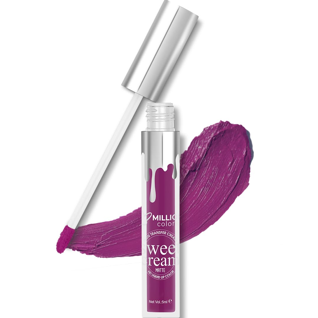 Million Colors HD Sweet Cream Liquid Matte Lipstick, 5ml | Highly Pigmented Smudge Proof, Transfer Proof & Long-Lasting Lip Color (Purple Velvet 16)
