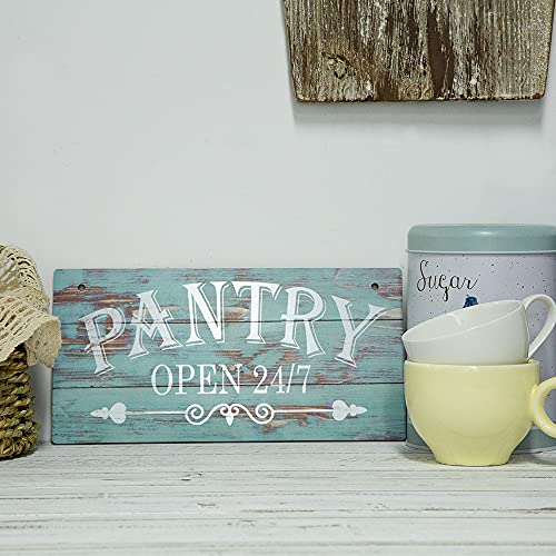 Putuo Decor Blue Pantry Sign, Farmhouse Kitchen Wall Sign for Home, Restaurant, laundry, Coffee Shop, 10x5 Inches Hanging Plaque Sign - Pantry Open 24/7 - Image 2