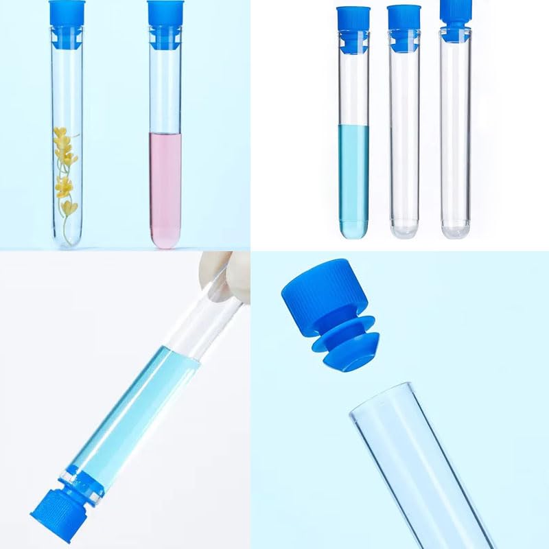 100 Pack 5ML Test Tubes with Caps Plastic Clear Graduated Vial Sample Storage Container Testing Tube for Scientific Experiment Halloween Lab Essentials Plant Propagation Water Check