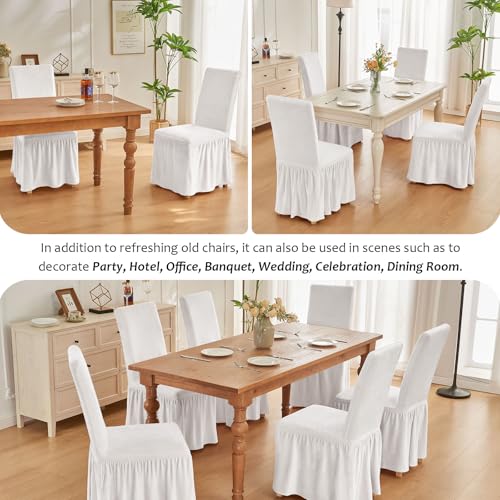 NICEEC Spandex Chair Covers for Dining Chairs Covers Set of 6 Removable Dining Room Chair Covers with Skirt Parson Chair Slipcovers Washable Chair Protector for Kitchen Wedding Party Banquet(White) - Image 6