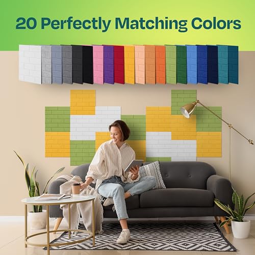Image of Acoustic Wall Panels 18-Pack, 12 inchx12 inchx0.4 inch Decorative Self-Adhesive Sound Proofing | High Density 3D Brick Soundproof Absorbing Tiles for Walls, Home, Office & Studio - Yellow Orange Gold
