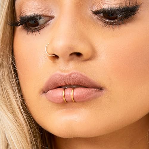 Longita Fake Nose Ring Fake Lip Piercing Non Piercing Lip Ring Hoop Stick on Snake Bites Faux Eyebrow Piercings Clip on Earring Cuffs Small Earring Hoop no Pierced4