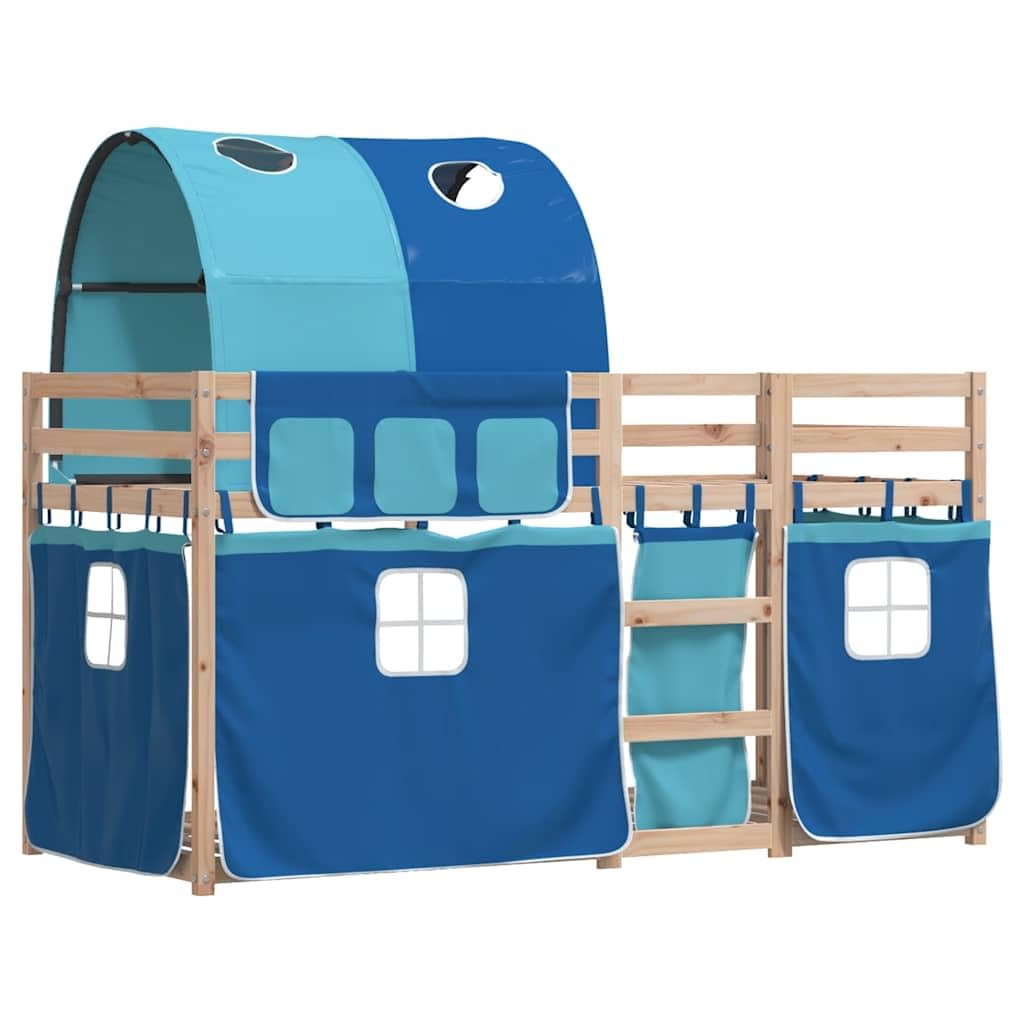 vidaXL Letto a Castello con Tende Blu 80x200 cm Massello Pino, Letto a Castello con Tende, Mobile Camera da Letto, Letto a Castello Doppio