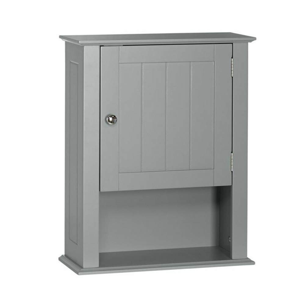 Thaweesuk Shop Grey Wooden Medicine Cabinet Organizer Cabine Storage Shelf 1 Door Bathroom Wall Mount Kitchen Drawers Cupboard Floor Rack Toilet 20.47