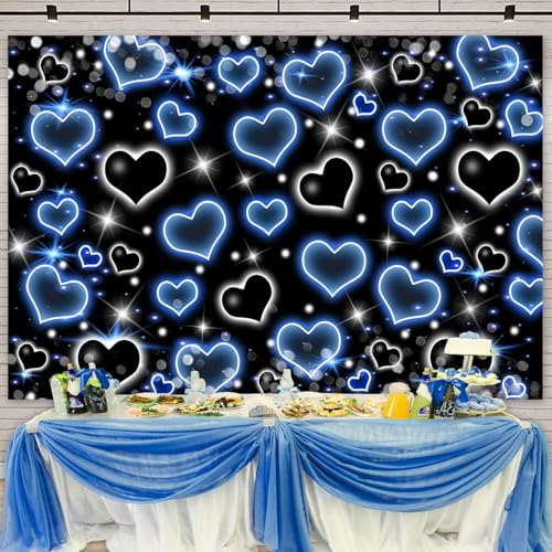 Fondo Fotográfico Corazones Negro y Azul 7x5ft miniatura 2