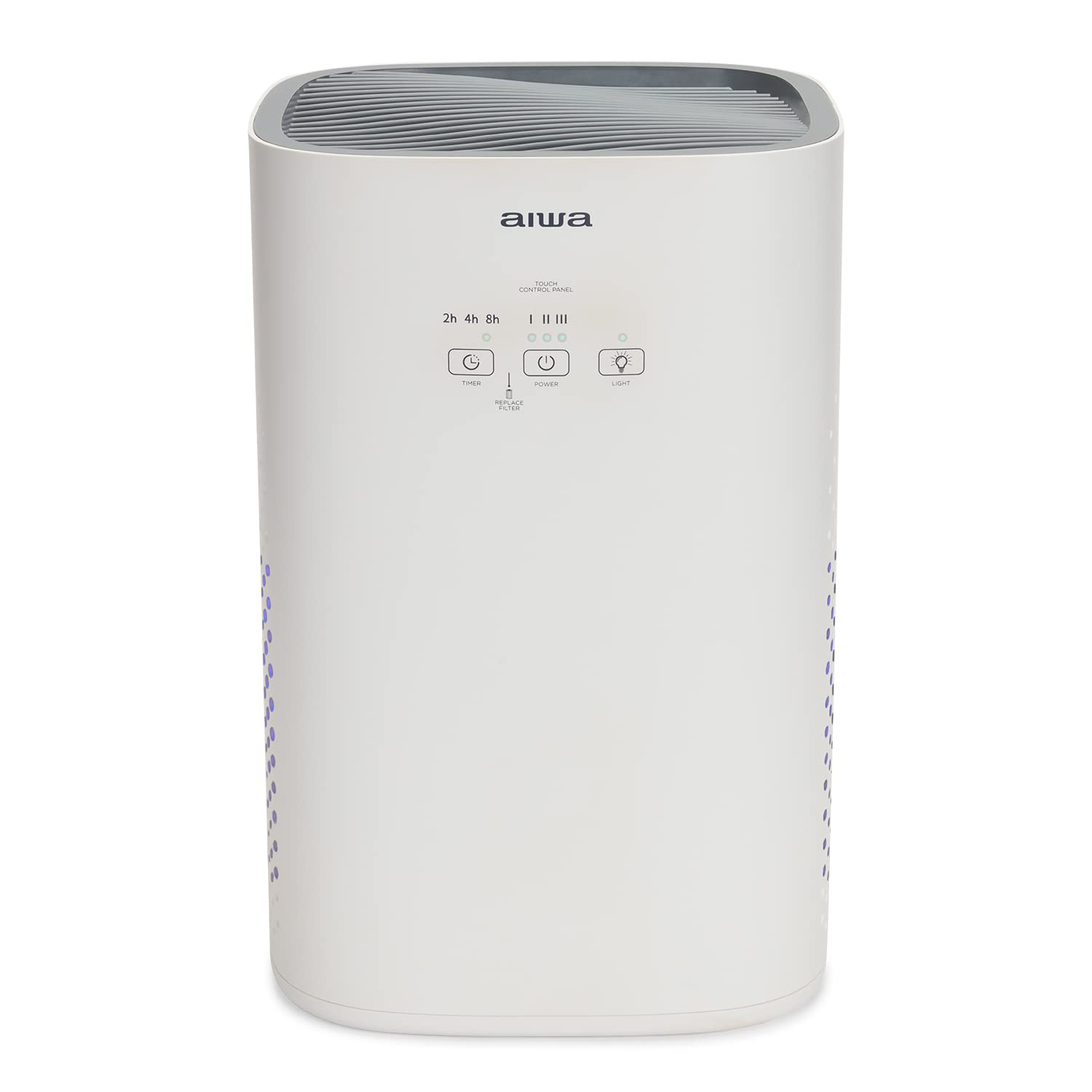 Aiwa PA-100: Purificador de Aire con Filtro H13 HEPA, Ionizador, Filtración 99,95%, Ultra Silencioso, Temporizador, 3 Velocidades de Ventilación, UV LED, 17 m², Control Táctil, Blanco