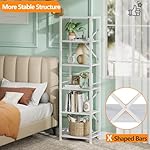 Furologee White Tall Bookshelf, Narrow Bookcase with 6 Shelves, Modern Freestanding Shelf Units, Metal and Wood Display Storage Corner Rack Organizer for Living Room, Home Office, Hallway, Bathroom - Image 4