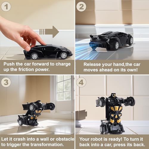 Image of Transforming Robot Car Toy for Kids| Crash to Transform Robot Car| Friction Powered Push & Go Action| No Batteries Needed| Durable ABS Plastic Toy for Boys & Girls|Black
