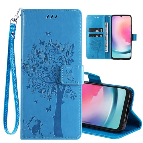 Capa para celular Galaxy A55 5G, carteira feminina flip com porta-cartões de crédito em relevo árvor