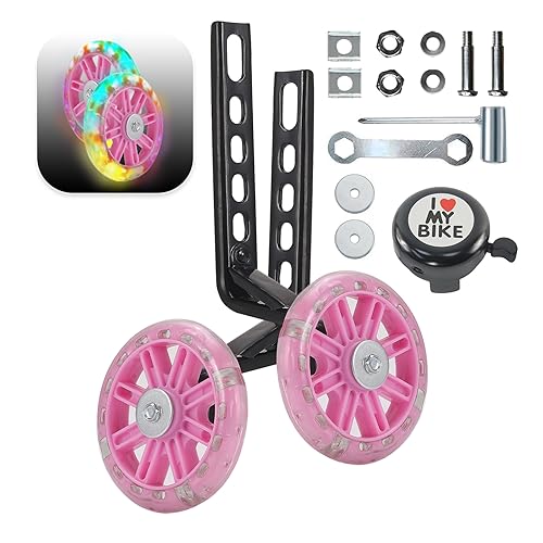 Image of Tayizoo Training Wheels for Bike,Compatible for Bikes of 12 /14 /16 /18 /20 Inch,Flash Mute Wheel,1 Pair,Pink
