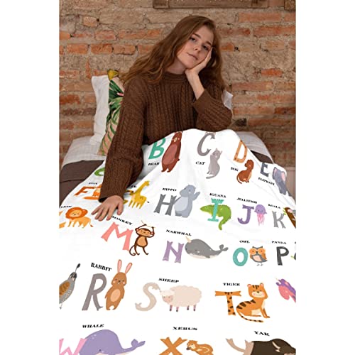 Ausmart Alphabet Cute Funny Zoo Animals Throw Blanket Flannel Microfiber Luxury Warm Soft Cozy Blanket For Couch, Car, Bed Sofa Dorm Water Beds Gift X-Small 40X30In ( Toddler ) Pet #TOP2