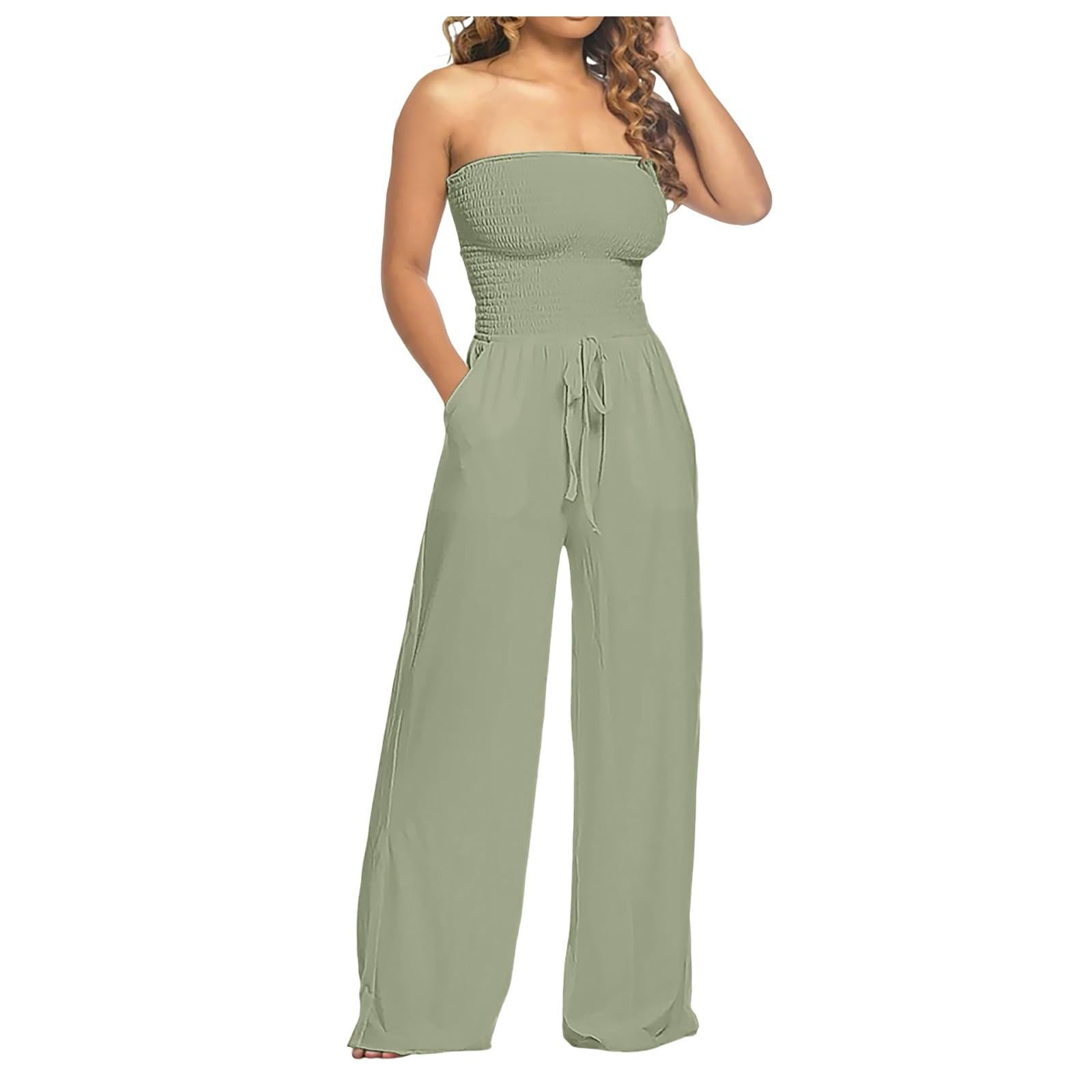 Générique Combinaison en dentelle à volants pour femmes sans manches lacets noués longueur mi-mollet pantalon droit élégant et aérien