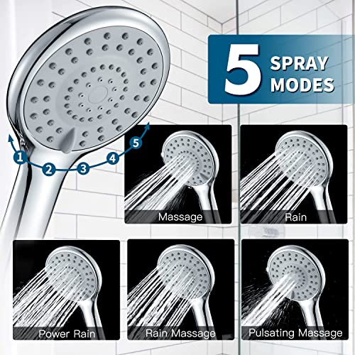 Starensky Shower Heads With Suction Shower Head Holder Spray 5-Mode, High Pressure Handheld Shower Heads With Long Hose Wall Mount Detachable Adjustable For Family Children #TOP1