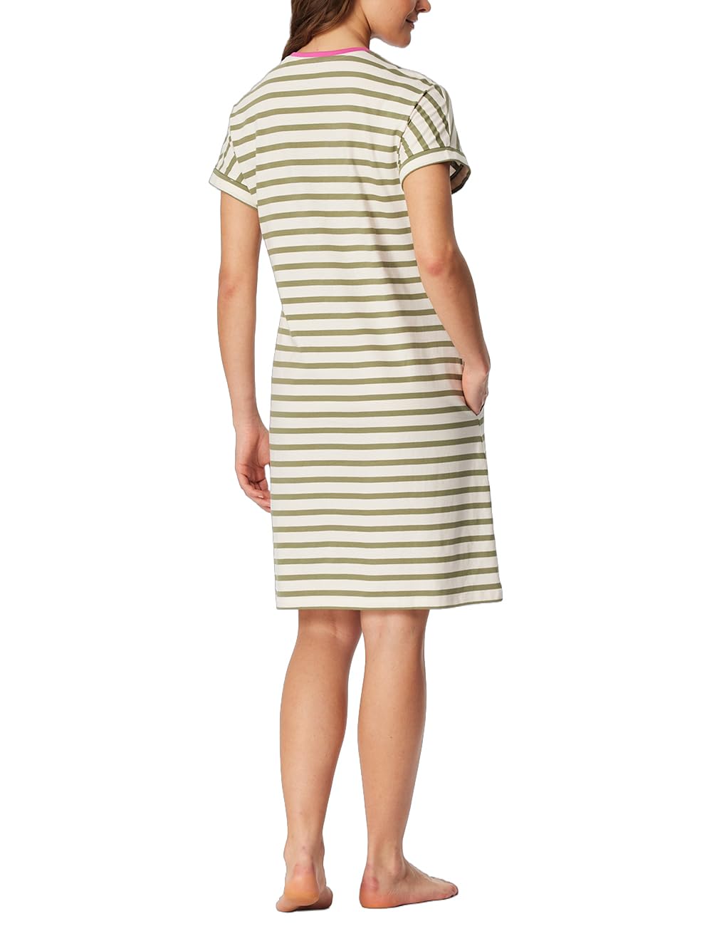 Schiesser Damska koszula nocna z krótkim rękawem, miękka bawełna, duża koszulka z kieszeniami - Nightwear, lipa, 46