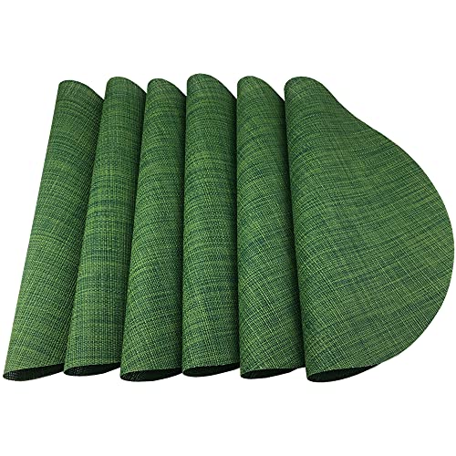 Wazaigur Round Placemats Set Of 6 Woven Vinyl Easy To Clean Heat Resistant Kitchen Table Mats 15 Inch(Hunter Green 6) #TOP1