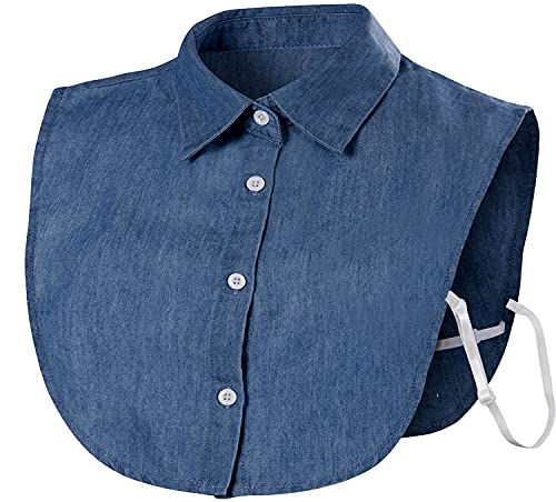 JFAN Cuello Falso Desmontable Mujer Falsa Media Camisa Blusa Cuello Peterpan Corbata Desmontable Unisex-Denim