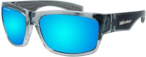 BOMBER TR114ICE - Gafas de seguridad para hombre, montura ahumada de 2 tonos, lentes de seguridad polarizadas con espejo azul hielo con forro de