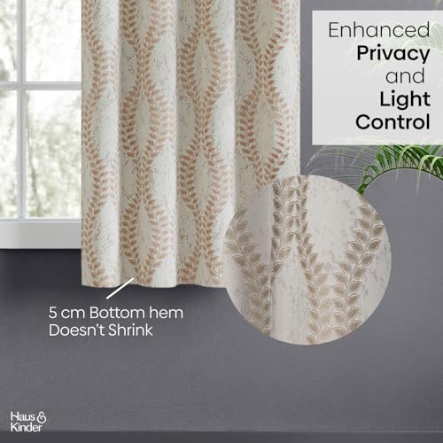 Image of haus & kinder Jacquard Window Curtain 5 Feet Long Pack of 1 Window Curtain, 5 Feet Curtain for Window (Stonevine Embossed, Sand Floral Nature Design 130x152 CM)