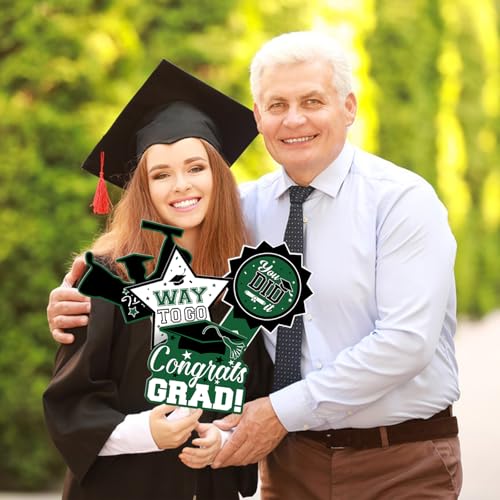 Image of 24Pcs Graduation Party Decorations Class of 2026, Graduation Centerpieces for Tables, 2026 Congrats Grad Party Centerpiece Stick Table Toppers for Graduation Party Supplies (Green)