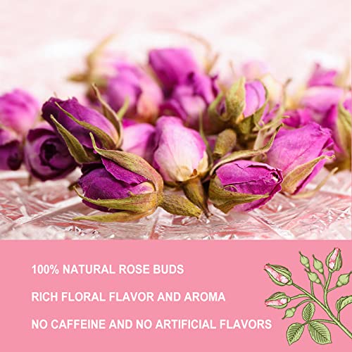 Image of Olvvla - Dried Rose Bud For Fragrant Herbal Tea, 3.52oz /100g | Natural pink rosebud flowers with delicate sweet and refreshing aroma, for tisane and decorative desserts