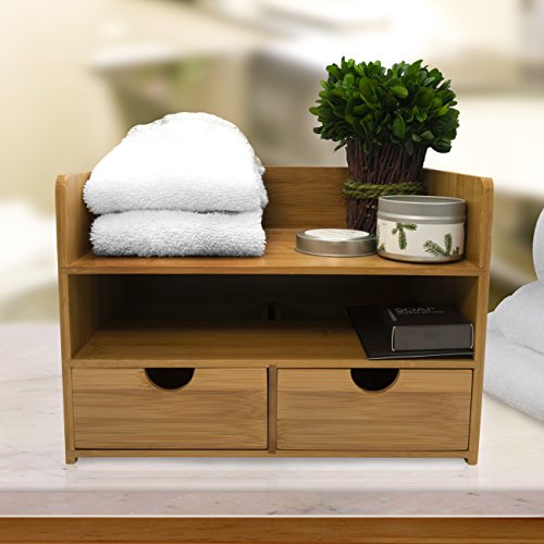 Sorbus 3-Tier Bamboo Shelf Organizer For Desk With Drawers - Mini Desk Storage For Office Supplies, Toiletries, Crafts, Etc - Great For Desk, Vanity #TOP4