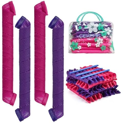CEKEME 42pcs No Heat Hair Curlers with 2 Sets Styling Hooks Cover