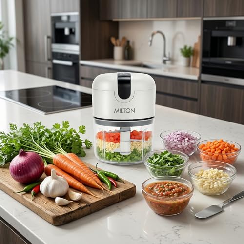 Image of MILTON 6-in-1 Rechargeable Mini Electric Chopper I Unbreakable Food Grade Material I Stainless Steel Blade I Powerful Motor I Perfect to Chop, Mince, Cut, Dice, Whisk, Blend, Grey