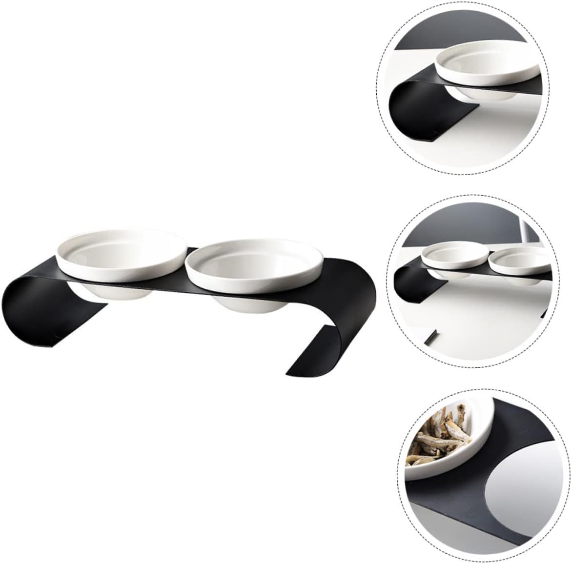 Totority Elevated Ceramic Cat Bowl with Iron Rack Double Bowl Design for Food and Water Easy to Owners Black White