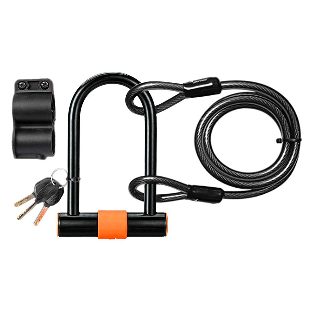 EfoxcityBike U Lock with Cable Bike Lock Heavy Duty Bicycle U-Lock with Mounting Bracket for Road Bike/Mountain Bike/Folding Bike/Motorcycle